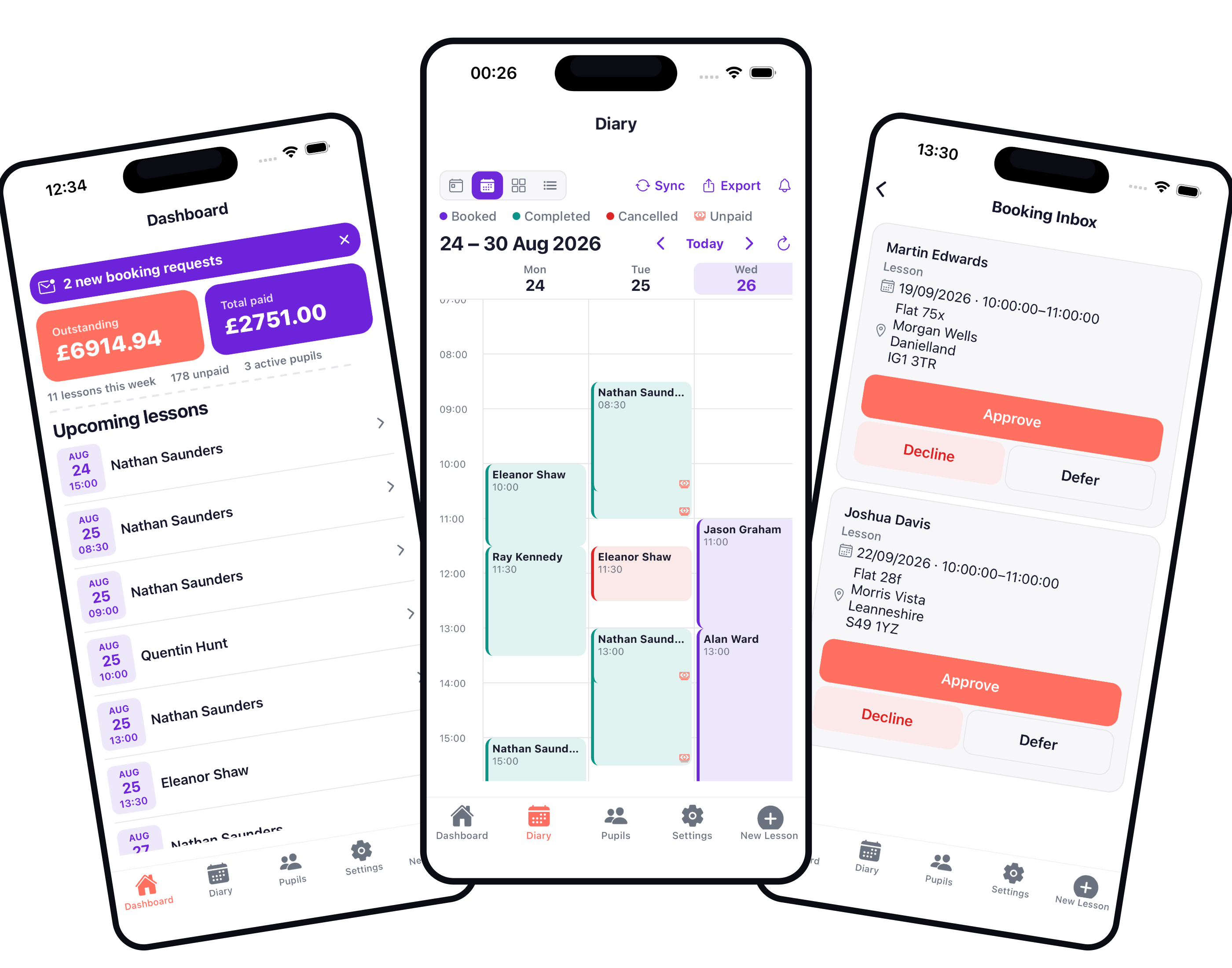 Lesson Diary mobile app screens